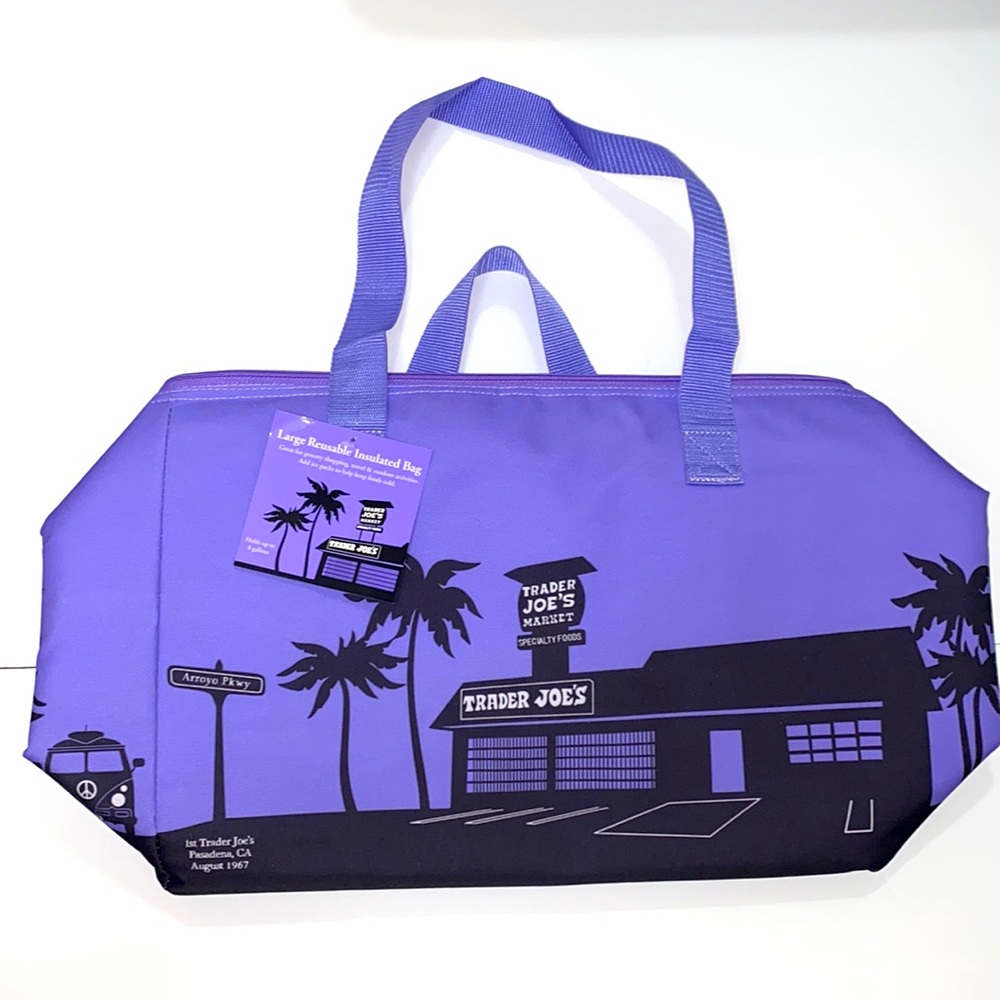 NWT Trader Joe's Limited Edition LARGE Purple Insulted Cooler Tote Bag.